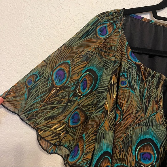 Show Me Your MuMu Peacock Short Sleeve Print Blouse Size Medium - Picture 5 of 13